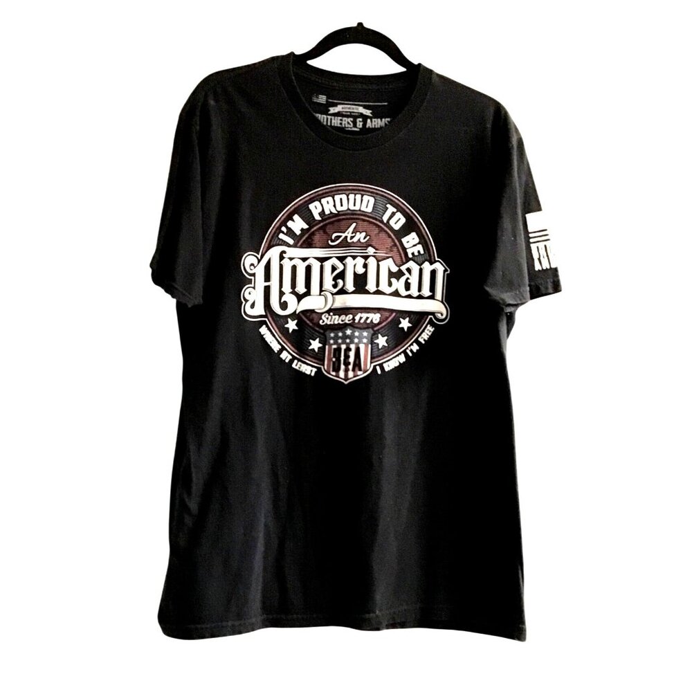 BROTHERS & ARMS- MENS BLACK COTTON GRAPHIC CREW NECK SHORT SLEEVE T-SHIRT SIZE L